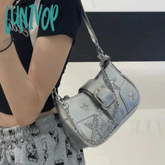Lunivop Y2K Designer Womens Shoulder Bag Silver Chains Fashion Summer Pu Leather Handbag Original