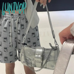 Lunivop Y2K Designer Womens Shoulder Bag Silver Chains Fashion Summer Pu Leather Handbag Original