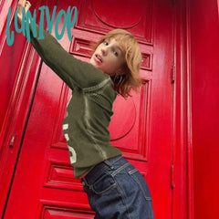 Lunivop Y2K Distressed Buttons Letter Printed Female T-Shirt Spring Autumn Tops Harajuku Retro