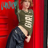 Lunivop Y2K Distressed Buttons Letter Printed Female T-Shirt Spring Autumn Tops Harajuku Retro