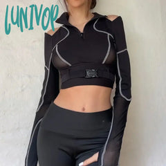 Lunivop Y2K E-Girl Emo T-Shirt Women Buckle Patchwork Hollow Long Sleeve Cyberpunk Streetwear Mall