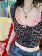 Lunivop Y2K E-Girl Fake Two Piece Lace Patchwork Camisole Tops Vintage Leopard Slim Fit Tank Top