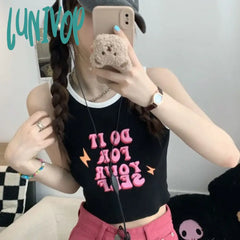Lunivop Y2K E-Girl Letter Printed Sweet Vest For Women Sexy Crop Top Slim Fit Knitted Tank 2024