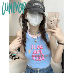 Lunivop Y2K E-Girl Letter Printed Sweet Vest For Women Sexy Crop Top Slim Fit Knitted Tank 2024