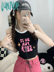 Lunivop Y2K E-Girl Letter Printed Sweet Vest For Women Sexy Crop Top Slim Fit Knitted Tank 2024