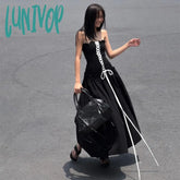 Lunivop Y2K Fairy Women Summer Long Dress Vintage Ruched Front Cross Tie-Up Boat Neck Strapless