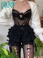 Lunivop Y2K Fairycore Grunge Jk Lolita Skirt Shorts Women Punk Gothic Cute Kawaii Bow Patchwork