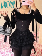 Lunivop Y2K Fairycore Grunge Jk Lolita Skirt Shorts Women Punk Gothic Cute Kawaii Bow Patchwork