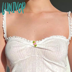 Lunivop Y2K Fairycore Retro Crop Tops Women Summer Basic Camisole Casual Lace Trim Backless