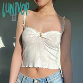 Lunivop Y2K Fairycore Retro Crop Tops Women Summer Basic Camisole Casual Lace Trim Backless