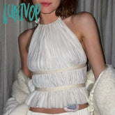 Lunivop Y2K Fairycore Vintage Ruffle Vest Club Party Sexy Backless Tie-Up Crop Top Chic Elegant