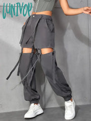 Lunivop Y2K Fashion Female Baggy Wide Straight Leg Spicy Girl Cut Out Knot Waist Cargo Pants