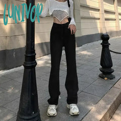 Lunivop Y2K Flare Jeans Women Streetwear Bandage Wide Leg Denim Pants Harajuku Korean High Waist
