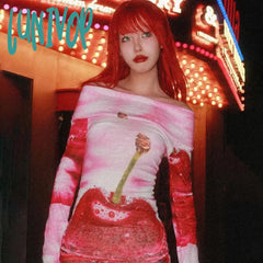 Lunivop Y2K Fruit Print Off Shoulder Long Sleeve Dress Fall Sexy Clothes For Ladies Club Mini