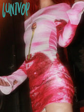 Lunivop Y2K Fruit Print Off Shoulder Long Sleeve Dress Fall Sexy Clothes For Ladies Club Mini