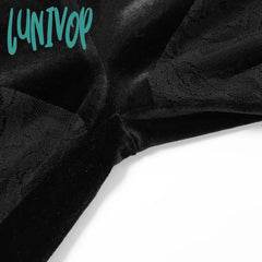 Lunivop Y2K Gothic Black Lace Mesh Flared Pants Sexy Haraiuku Aesthetic See Through Long Trousers