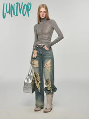 Lunivop Y2K Gothic Turtleneck Crop T Shirts Women Vintage Harajuku Grunge Slim Tops Aesthetic 2000S