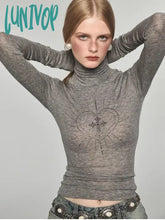 Lunivop Y2K Gothic Turtleneck Crop T Shirts Women Vintage Harajuku Grunge Slim Tops Aesthetic 2000S