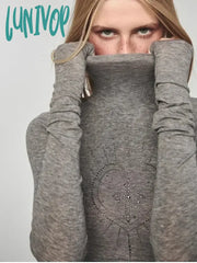 Lunivop Y2K Gothic Turtleneck Crop T Shirts Women Vintage Harajuku Grunge Slim Tops Aesthetic 2000S