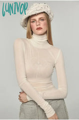 Lunivop Y2K Gothic Turtleneck Crop T Shirts Women Vintage Harajuku Grunge Slim Tops Aesthetic 2000S