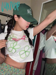 Lunivop Y2K Graphic Crop T Shirts Women Harajuku Fashion Aesthetic Tops Femme Kpop Grunge Casual