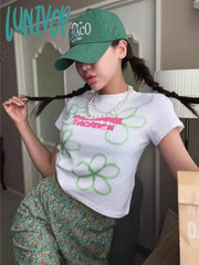 Lunivop Y2K Graphic Crop T Shirts Women Harajuku Fashion Aesthetic Tops Femme Kpop Grunge Casual