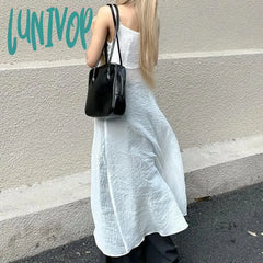 Lunivop Y2K Korean Fashion Solid Split Crop Tops Women Grunge Sexy Sleeveless Corset Tank Top V