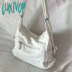 Lunivop Y2K Large Capacity Shoulder Bag White Pu Leather Cross Handbag American Style Punk Goth