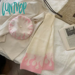 Lunivop Y2K Leg Warmers Hat Set Sweet Pink Fire Gothic Knitted Stockings Socks Cover Japanese Jk