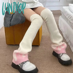 Lunivop Y2K Leg Warmers Hat Set Sweet Pink Fire Gothic Knitted Stockings Socks Cover Japanese Jk