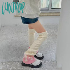Lunivop Y2K Leg Warmers Hat Set Sweet Pink Fire Gothic Knitted Stockings Socks Cover Japanese Jk