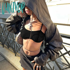 Lunivop Y2K Mall Gothic Pu Crop Jackets Women Aesthetic Emo Alternative Cyber Punk Streetwear