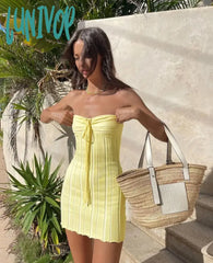 Lunivop Y2K Mini Backless Bodycon Dress Women Sexy Halter Neck Sleeveless Knitted Party Dresses