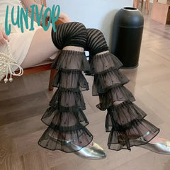 Lunivop Y2K Multi-Layered Lace Over-The-Knee Socks Leg Cover Pearl Fairy Ruffles Warmers Women Punk