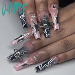 Lunivop Y2K Nails Five-Pointed Star Pattern False Halloween Style Long Coffin Ballet Press On For