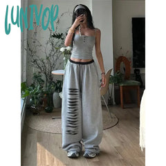 Lunivop Y2K Oversized Sweatpants Women Harajuku Print Patchwork Joggers Streetwear Wide Leg Pants