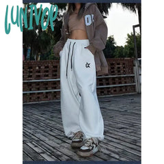 Lunivop Y2K Oversized Sweatpants Women Harajuku White Wide Leg Pants High Waist Black Joggers