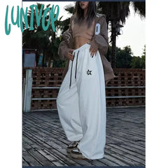 Lunivop Y2K Oversized Sweatpants Women Harajuku White Wide Leg Pants High Waist Black Joggers