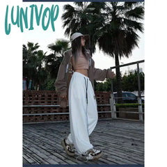 Lunivop Y2K Oversized Sweatpants Women Harajuku White Wide Leg Pants High Waist Black Joggers