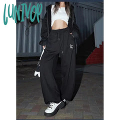 Lunivop Y2K Oversized Sweatpants Women Harajuku White Wide Leg Pants High Waist Black Joggers