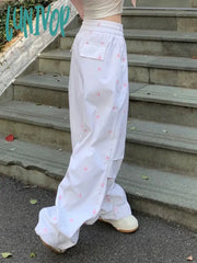 Lunivop Y2K Parachute White Pants Women Streetwear Fashion Baggy Bows High Waist Casual Sweatpants