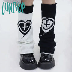Lunivop Y2K Punk Knitted Leg Warmers Star Gothic Cross Harajuku Women Heart Socks Calf Boots Cover