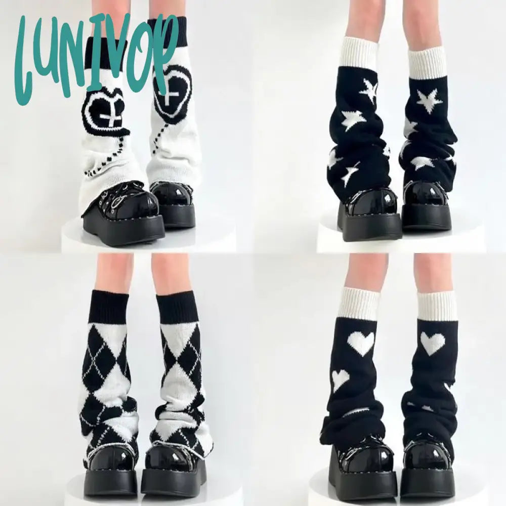 Lunivop Y2K Punk Knitted Leg Warmers Star Gothic Cross Harajuku Women Heart Socks Calf Boots Cover