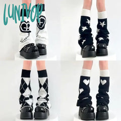 Lunivop Y2K Punk Knitted Leg Warmers Star Gothic Cross Harajuku Women Heart Socks Calf Boots Cover