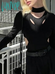 Lunivop Y2K Punk Sexy Hollow Out Women Bodysuits Gothic Grunge Irregular Patchwork Techwear Tops