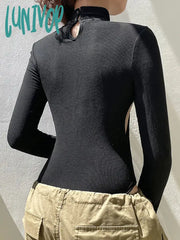 Lunivop Y2K Punk Sexy Hollow Out Women Bodysuits Gothic Grunge Irregular Patchwork Techwear Tops
