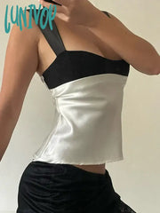Lunivop Y2K Satin Sexy Club Plunge Crop Top Hot Summer Outfits Panelled Backless Skinny Vest