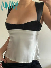 Lunivop Y2K Satin Sexy Club Plunge Crop Top Hot Summer Outfits Panelled Backless Skinny Vest