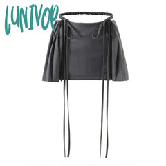Lunivop Y2K Sexy Pleated Mini Skirt Women Summer Low Waist A-Line Zipper Split Lace-Up Kpop Micro