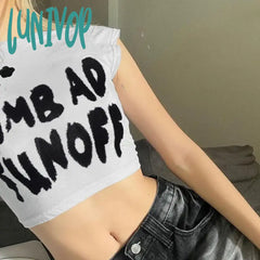 Lunivop Y2K Sexy Punk Vintage Goth T Shirt Summer Clothes For Women Fashion Crop Top Harajuku Print